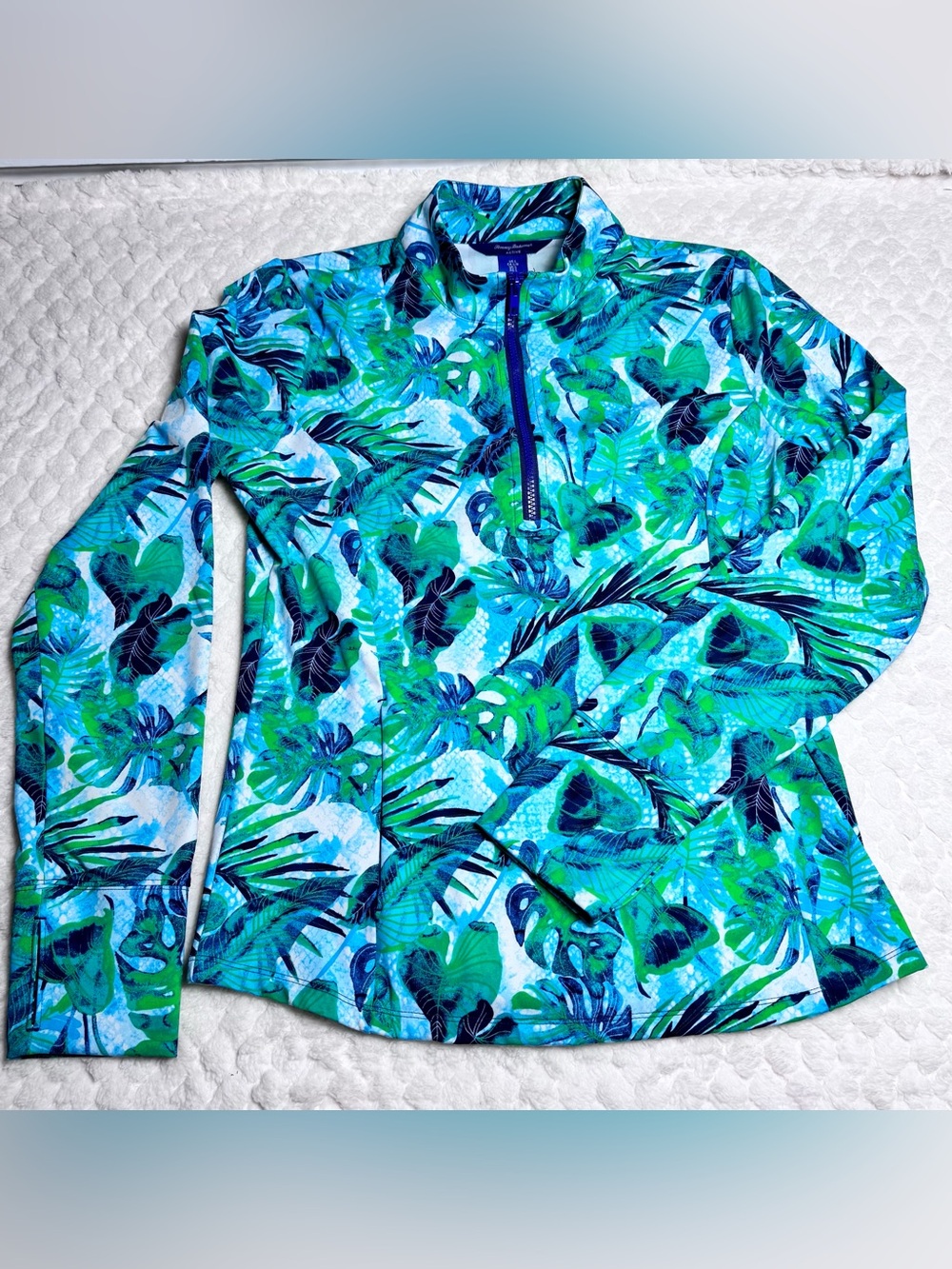 Tommy Bahama Blue & Green Tropical Zip-Front Active Pullover